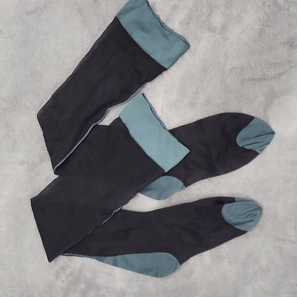 NWOT Seamed Black and Teal Blue Trouser Hosiery